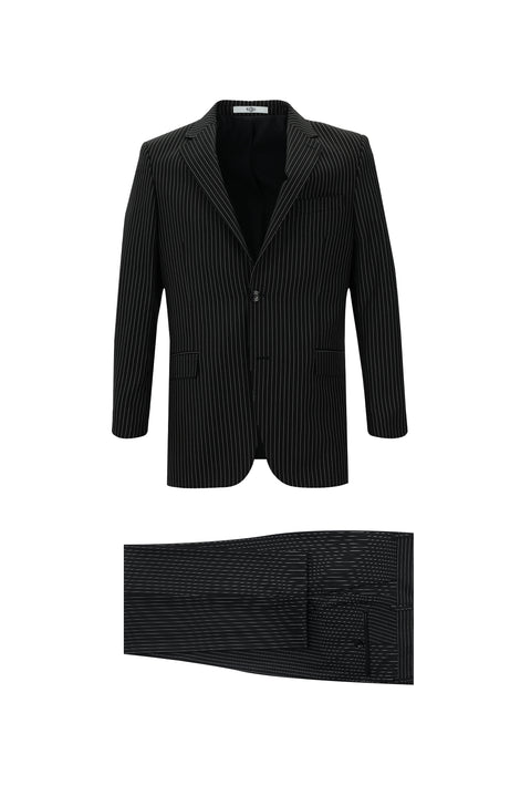 Siyah 4 Drop Relaxed Fit Rahat Kesim Çizgili Takım Elbise