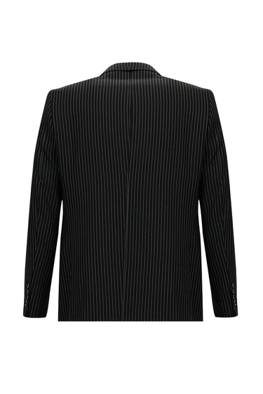  Siyah Relaxed Fit Rahat Kesim Klasik Çizgili Takım Elbise