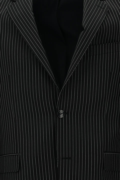 Siyah 4 Drop Relaxed Fit Rahat Kesim Çizgili Takım Elbise