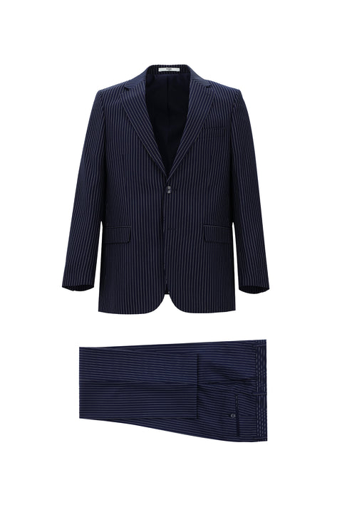 Orta Lacivert 4 Drop Relaxed Fit Rahat Kesim Çizgili Takım Elbise