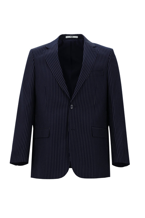 Orta Lacivert 4 Drop Relaxed Fit Rahat Kesim Çizgili Takım Elbise