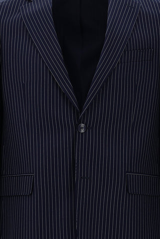  Orta Lacivert Relaxed Fit Rahat Kesim Klasik Çizgili Takım Elbise