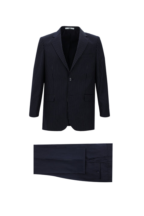 Koyu Lacivert 4 Drop Relaxed Fit Rahat Kesim Çizgili Takım Elbise