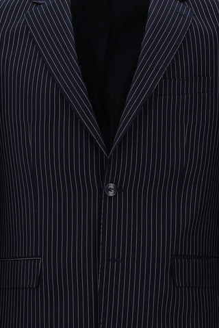  Koyu Lacivert Relaxed Fit Rahat Kesim Klasik Çizgili Takım Elbise