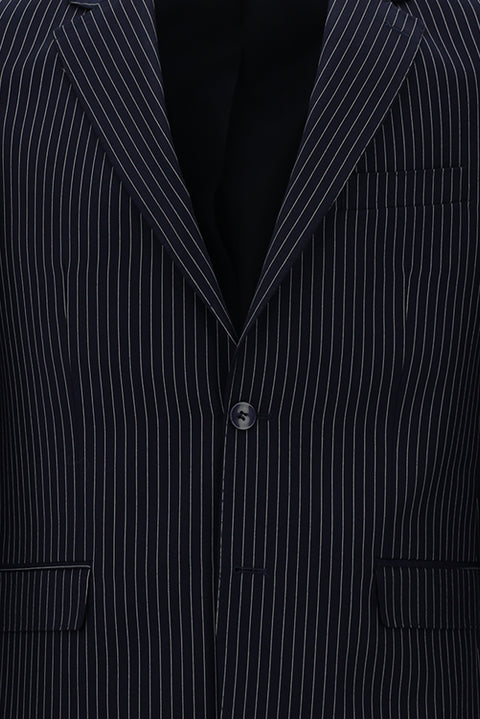 Koyu Lacivert 4 Drop Relaxed Fit Rahat Kesim Çizgili Takım Elbise