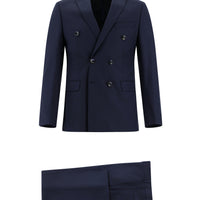 Koyu Lacivert Super Slim Fit Ekstra Dar Kesim Çizgili Kruvaze Takım Elbise