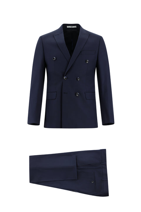 Koyu Lacivert 7 Drop Super Slim Fit Eksra Dar Kesim Çizgili Kruvaze Takım Elbise