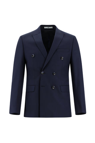  Koyu Lacivert 7 Drop Super Slim Fit Eksra Dar Kesim Çizgili Kruvaze Takım Elbise