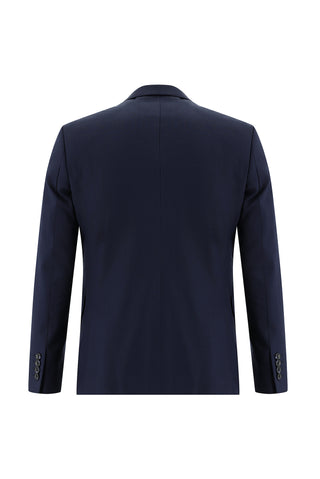  Koyu Lacivert 7 Drop Super Slim Fit Eksra Dar Kesim Çizgili Kruvaze Takım Elbise