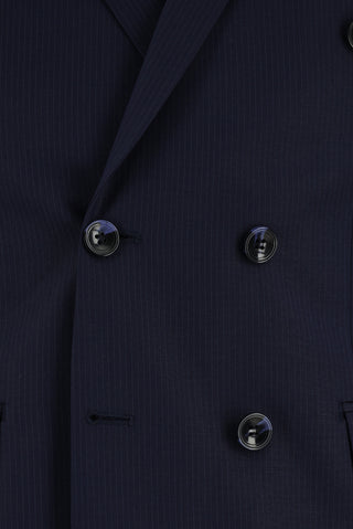  Koyu Lacivert 7 Drop Super Slim Fit Eksra Dar Kesim Çizgili Kruvaze Takım Elbise