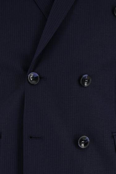 Koyu Lacivert Super Slim Fit Ekstra Dar Kesim Çizgili Kruvaze Takım Elbise