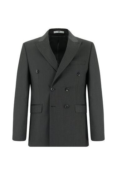  Orta Füme Slim Fit Dar Kesim Çizgili Kruvaze Takım Elbise