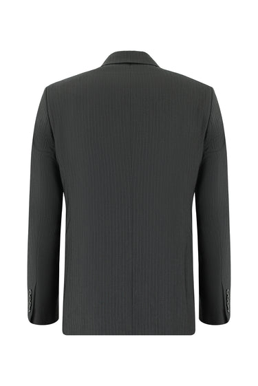  Orta Füme Slim Fit Dar Kesim Çizgili Kruvaze Takım Elbise