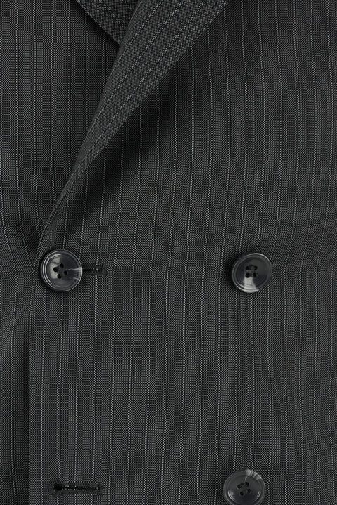 Orta Füme 7 Drop Slim Fit Dar Kesim Çizgili Kruvaze Takım Elbise