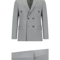 Orta Gri 7 Drop Super Slim Fit Eksra Dar Kesim Çizgili Kruvaze Takım Elbise