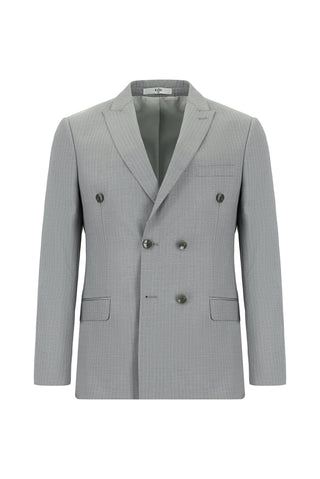  Orta Gri Super Slim Fit Ekstra Dar Kesim Çizgili Kruvaze Takım Elbise