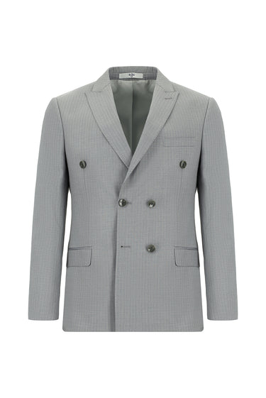  Orta Gri Super Slim Fit Ekstra Dar Kesim Çizgili Kruvaze Takım Elbise