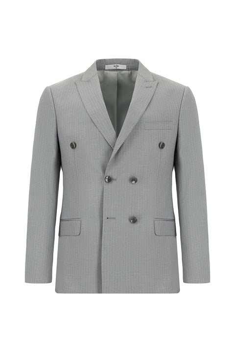 Orta Gri 7 Drop Super Slim Fit Eksra Dar Kesim Çizgili Kruvaze Takım Elbise