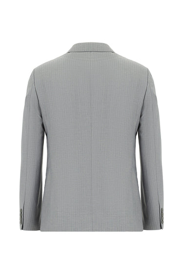  Orta Gri Super Slim Fit Ekstra Dar Kesim Çizgili Kruvaze Takım Elbise