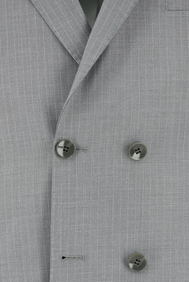  Orta Gri Super Slim Fit Ekstra Dar Kesim Çizgili Kruvaze Takım Elbise