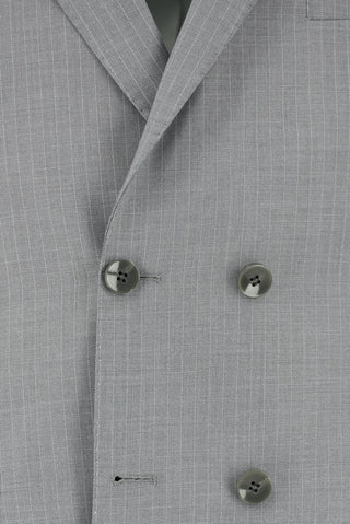  Orta Gri Super Slim Fit Ekstra Dar Kesim Çizgili Kruvaze Takım Elbise