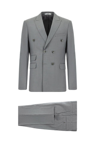  Orta Füme Regular Fit Çizgili Kruvaze Takım Elbise