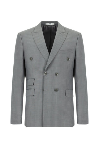  Orta Füme Regular Fit Çizgili Kruvaze Takım Elbise