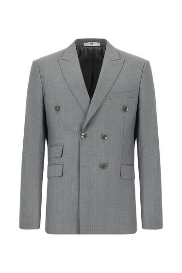 Orta Füme 7 Drop Super Slim Fit Eksra Dar Kesim Çizgili Kruvaze Takım Elbise