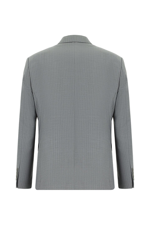 Orta Füme 7 Drop Super Slim Fit Eksra Dar Kesim Çizgili Kruvaze Takım Elbise