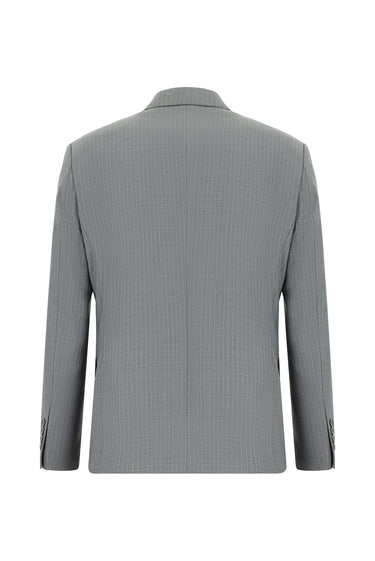 Orta Füme Super Slim Fit Ekstra Dar Kesim Çizgili Kruvaze Takım Elbise