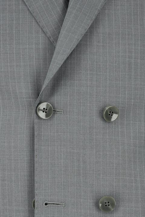 Orta Füme 7 Drop Super Slim Fit Eksra Dar Kesim Çizgili Kruvaze Takım Elbise