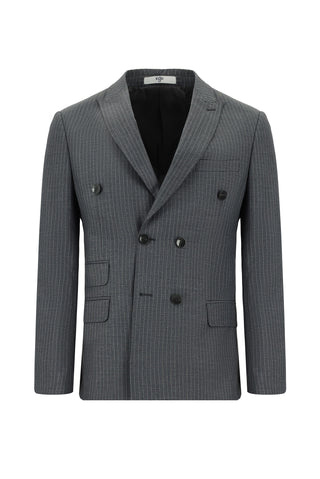  Koyu Füme 7 Drop Super Slim Fit Eksra Dar Kesim Çizgili Kruvaze Tak?m Elbise-Ki??l?