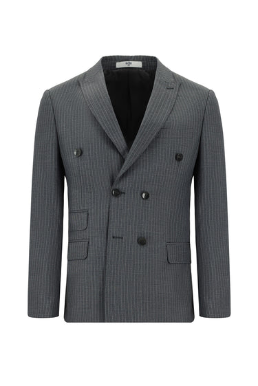  Koyu Füme Super Slim Fit Ekstra Dar Kesim Çizgili Kruvaze Takım Elbise