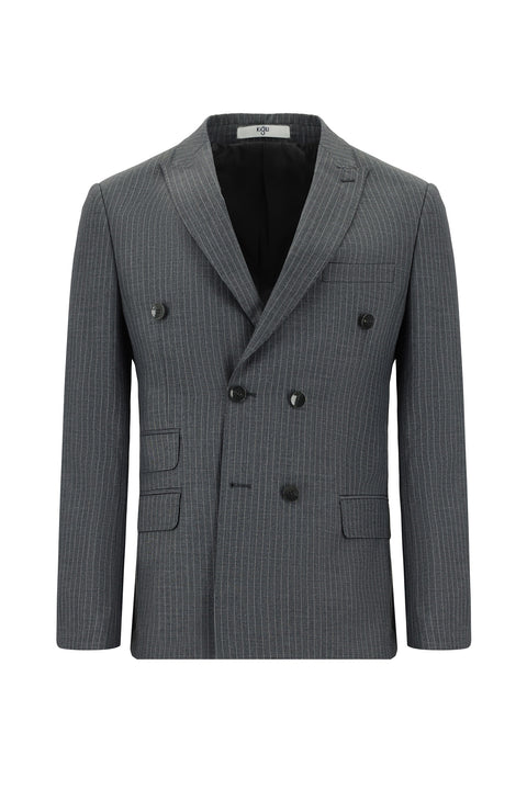 Koyu Füme 7 Drop Super Slim Fit Eksra Dar Kesim Çizgili Kruvaze Takım Elbise