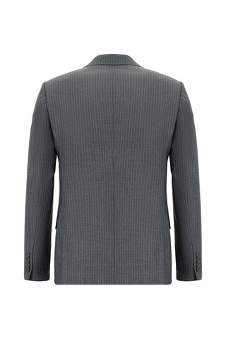  Koyu Füme 7 Drop Super Slim Fit Eksra Dar Kesim Çizgili Kruvaze Takım Elbise