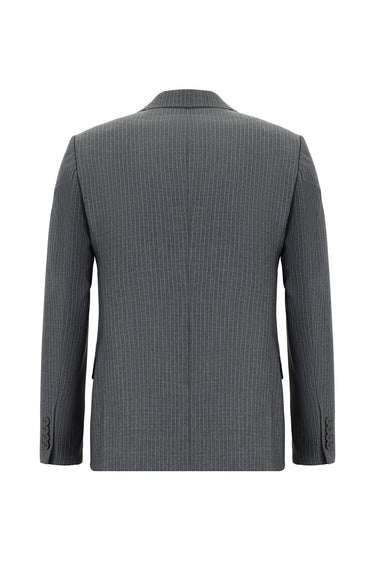  Koyu Füme Super Slim Fit Ekstra Dar Kesim Çizgili Kruvaze Takım Elbise