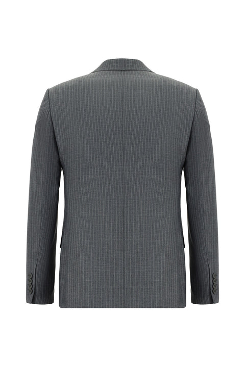 Koyu Füme 7 Drop Super Slim Fit Eksra Dar Kesim Çizgili Kruvaze Takım Elbise