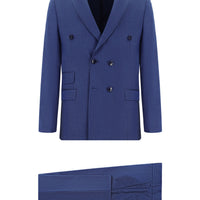 Light Navy Blue 6 Drop Regular Fit Standard Cut Striped Double-Breasted Suit