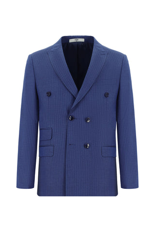  Açık Lacivert Super Slim Fit Ekstra Dar Kesim Çizgili Kruvaze Takım Elbise