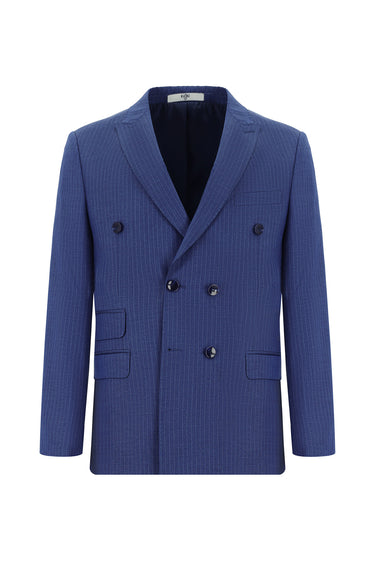 Açık Lacivert 6 Drop Regular Fit Standart Kesim Çizgili Kruvaze Takım Elbise