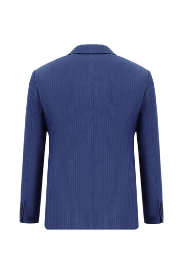 Açık Lacivert Super Slim Fit Ekstra Dar Kesim Çizgili Kruvaze Takım Elbise