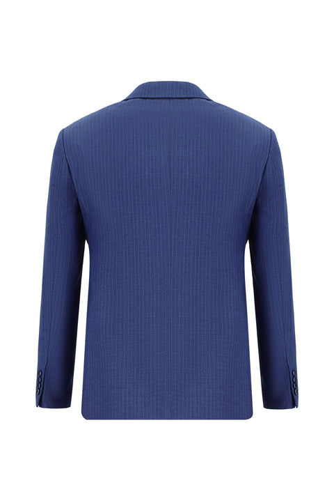 Açık Lacivert 7 Drop Super Slim Fit Eksra Dar Kesim Çizgili Kruvaze Takım Elbise