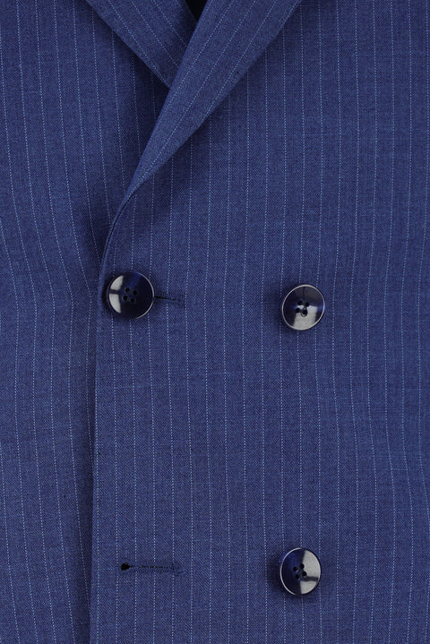 Açık Lacivert 7 Drop Super Slim Fit Eksra Dar Kesim Çizgili Kruvaze Takım Elbise