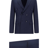 Medium Navy 6 Drop Regular Fit Standard Cut Striped Double-Breasted Suit