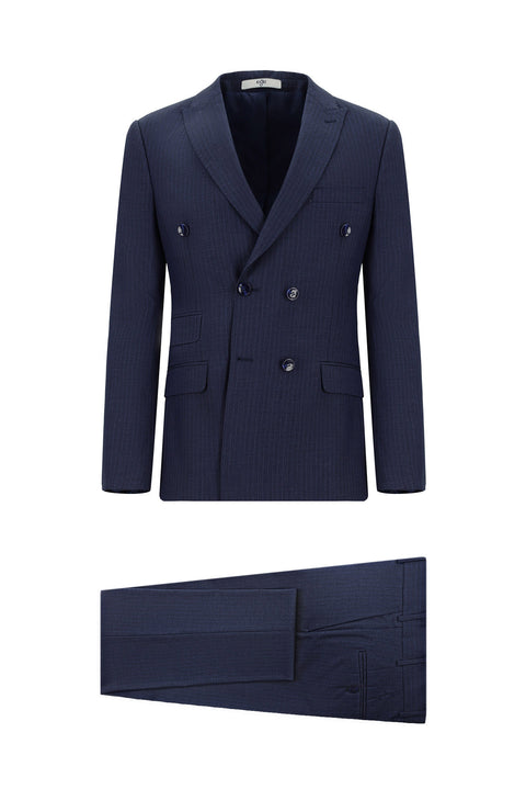 Medium Navy 6 Drop Regular Fit Standard Cut Striped Double-Breasted Suit
