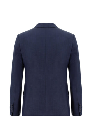  Orta Lacivert 7 Drop Super Slim Fit Eksra Dar Kesim Çizgili Kruvaze Takım Elbise