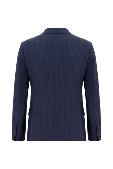  Orta Lacivert Super Slim Fit Ekstra Dar Kesim Çizgili Kruvaze Takım Elbise