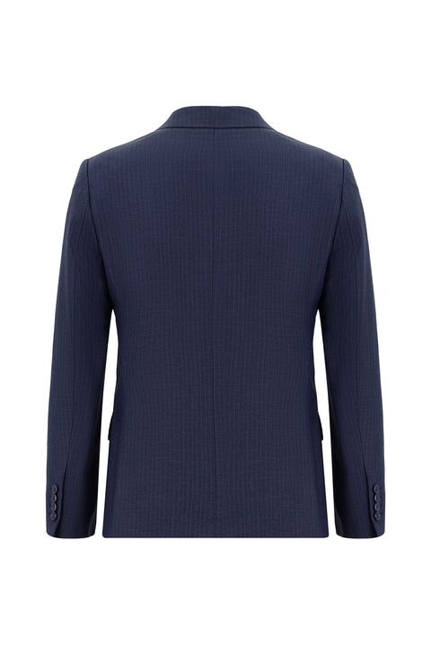 Orta Lacivert 7 Drop Super Slim Fit Eksra Dar Kesim Çizgili Kruvaze Takım Elbise