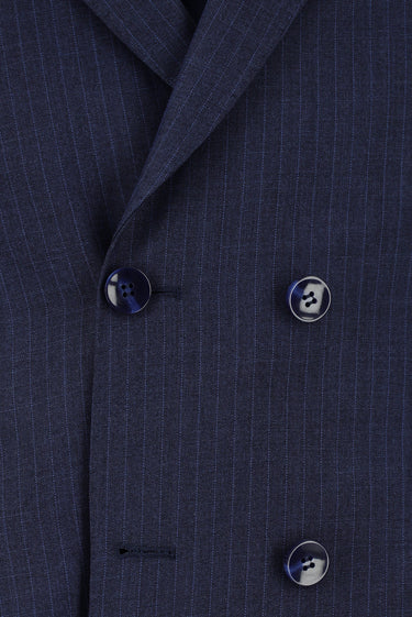  Orta Lacivert Super Slim Fit Ekstra Dar Kesim Çizgili Kruvaze Takım Elbise