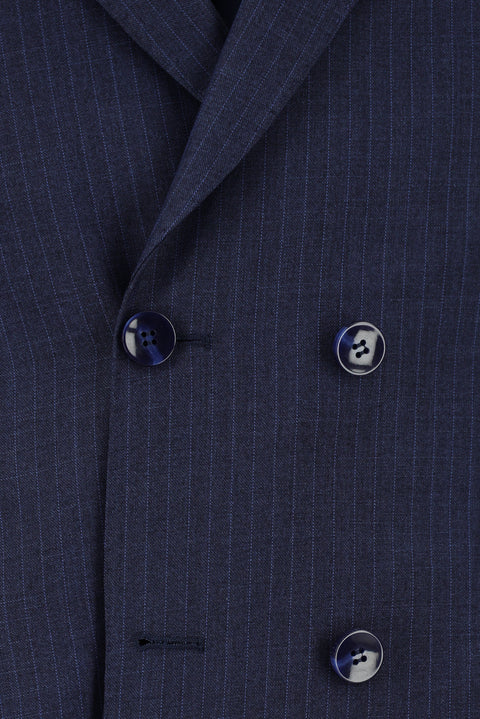 Orta Lacivert 7 Drop Super Slim Fit Eksra Dar Kesim Çizgili Kruvaze Takım Elbise